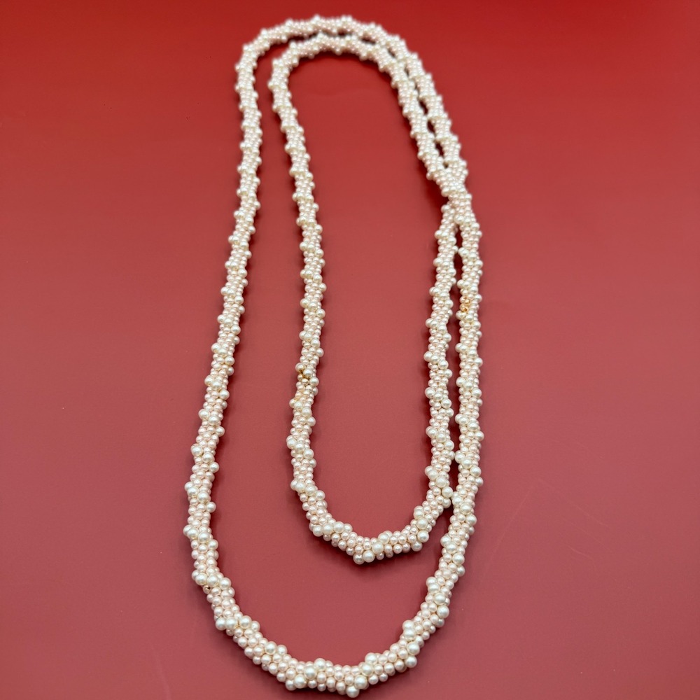 Long Faux Pearl Cluster Multi Strand Necklace Vintage Coquette Statement Bridal